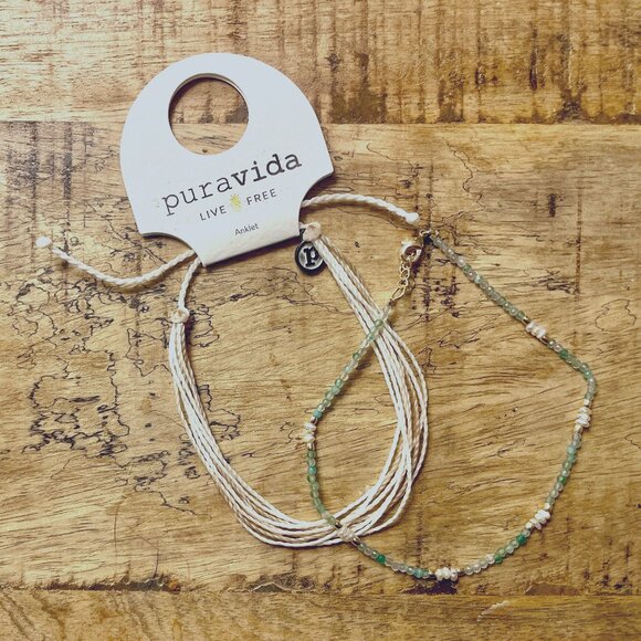 Pura Vida Anklet Set | white, cream, turquoise beaded | NWT - Picture 1 of 3
